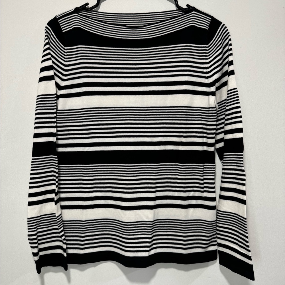 Talbots Black and White Striped Sweater